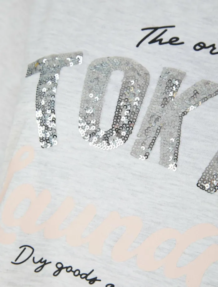Women TShirts Tokyo Laundry Valentina Sequin Motif Cotton Jersey TShirt In Ice Grey Marl 8211 Tokyo Laundry Grey