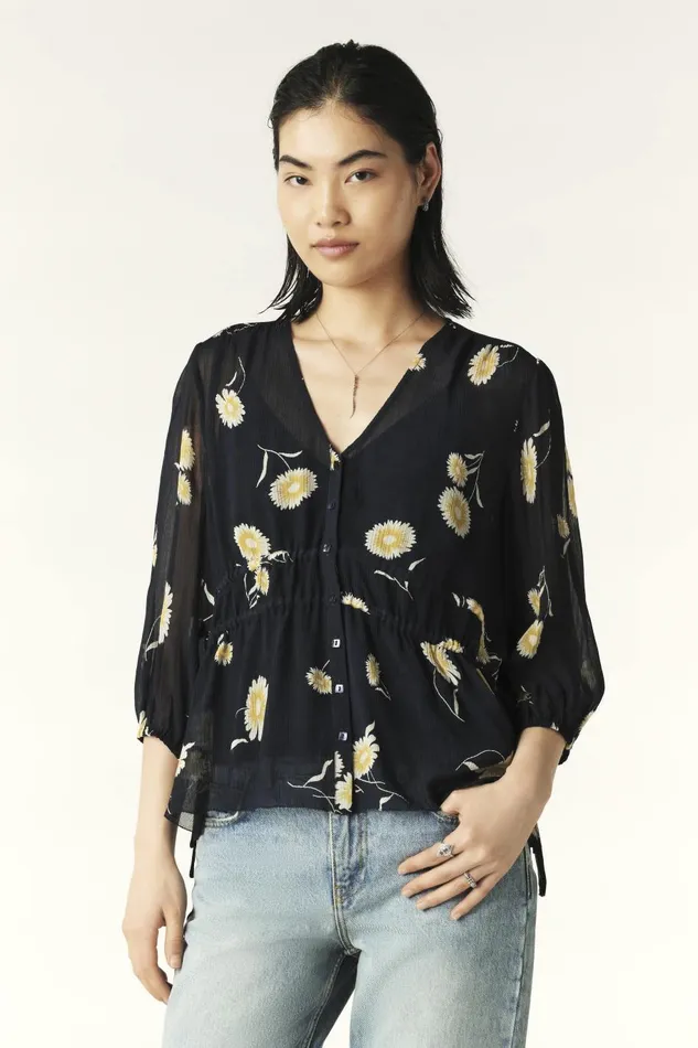 Women Tops and Shirts Baandsh Puff Sleeve Blouse Dune Blue