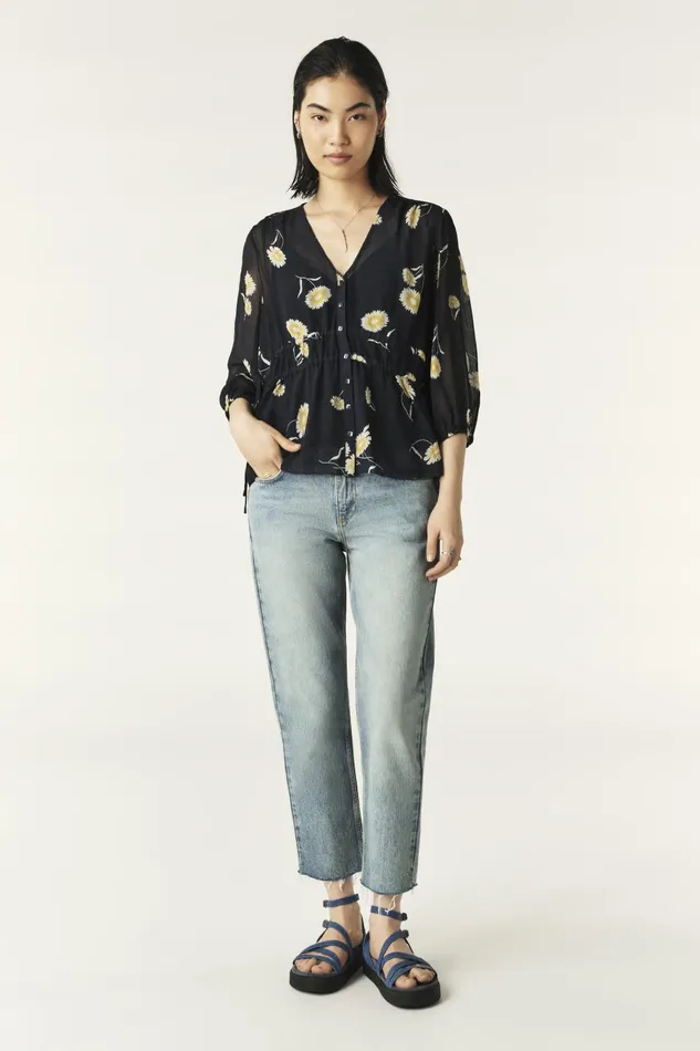 Women Tops and Shirts Baandsh Puff Sleeve Blouse Dune Blue
