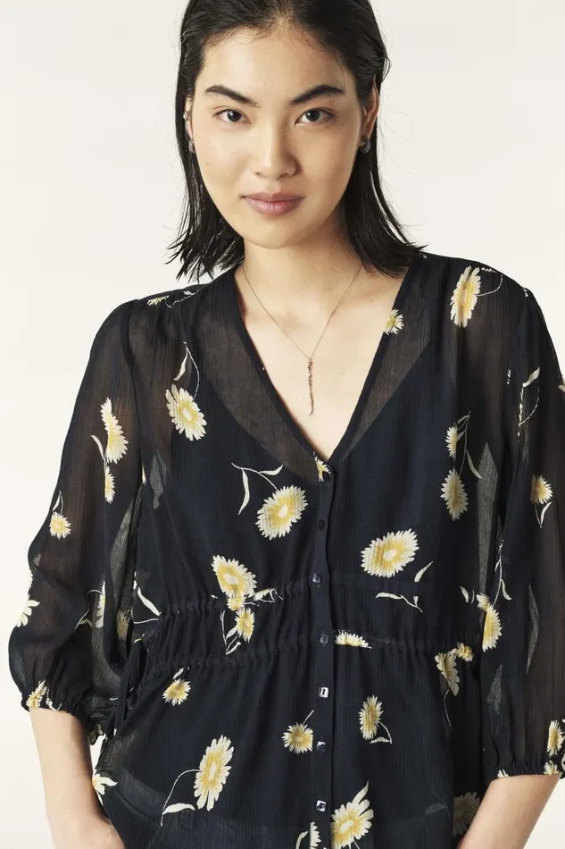 Women Tops and Shirts Baandsh Puff Sleeve Blouse Dune Blue