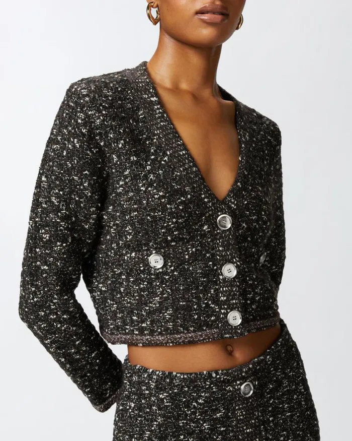 Women TOPWEAR Pinko Cropped Cardigan With Sequins And Vneck Blackbrownwhite Women TOPWEAR Pinko Cropped Cardigan With Sequins And Vneck Blackbrownwhite