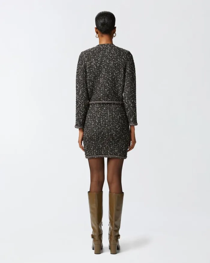Women TOPWEAR Pinko Cropped Cardigan With Sequins And Vneck Blackbrownwhite Women TOPWEAR Pinko Cropped Cardigan With Sequins And Vneck Blackbrownwhite