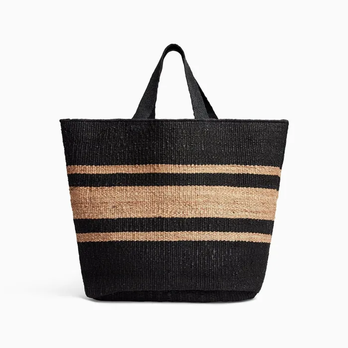Women Tote Bags James Perse Playa Striped Large Hemp Tote Blacknatural