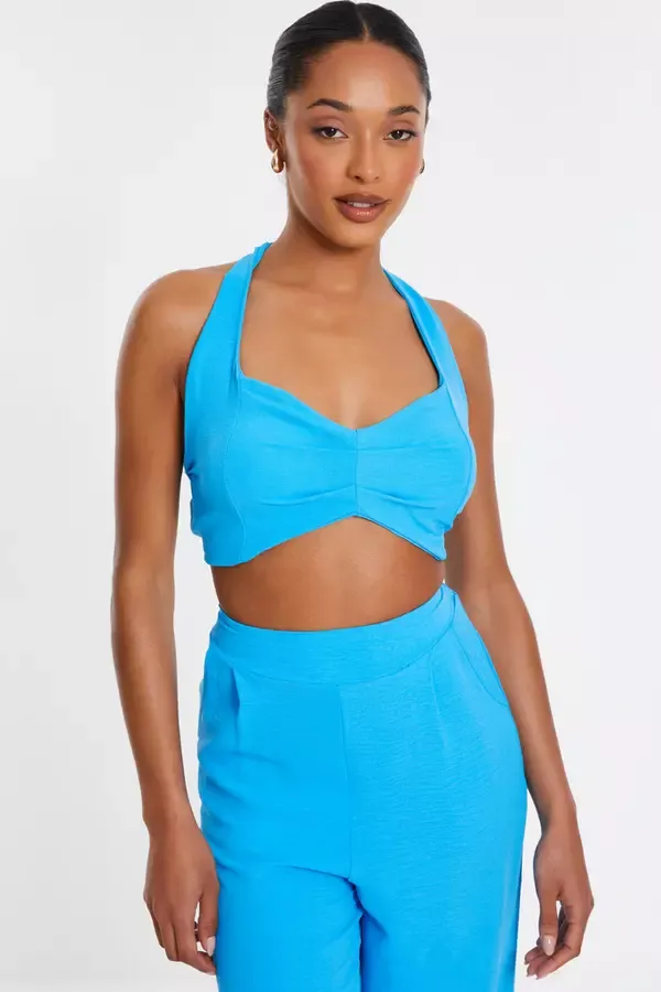 Women Turquoise Halter Neck Crop Top Quiz Clothing CoOrds