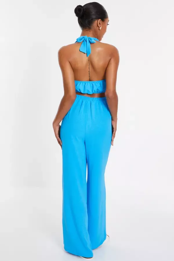 Women Turquoise Halter Neck Crop Top Quiz Clothing CoOrds