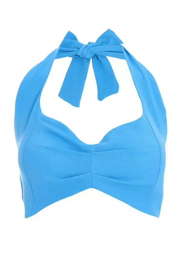 Women Turquoise Halter Neck Crop Top Quiz Clothing CoOrds