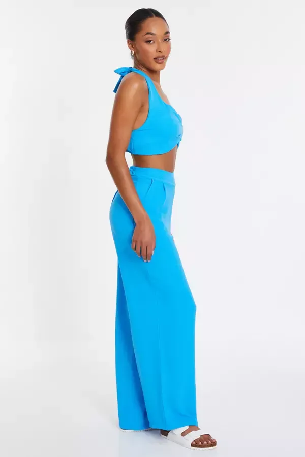 Women Turquoise Halter Neck Crop Top Quiz Clothing CoOrds
