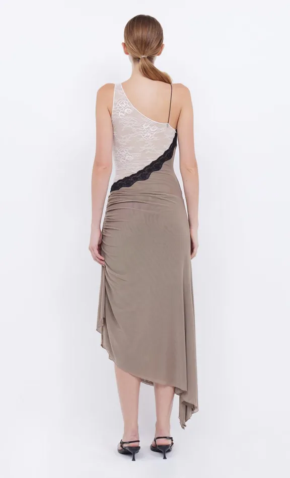 Women Wedding Guest Bec Bridge ABRIELLE ASYM MIDI DRESS 8211 TAUPEIVORY