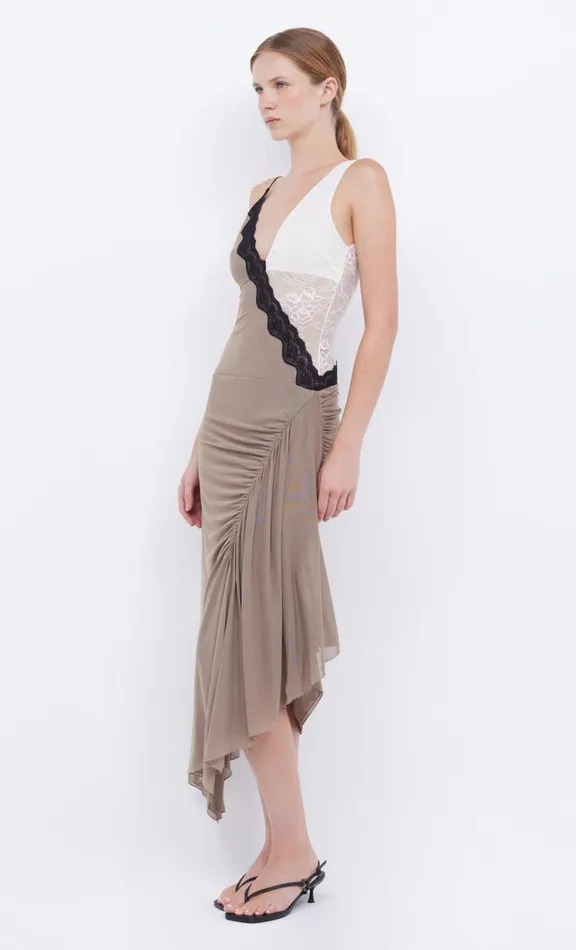 Women Wedding Guest Bec Bridge ABRIELLE ASYM MIDI DRESS 8211 TAUPEIVORY