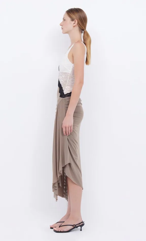 Women Wedding Guest Bec Bridge ABRIELLE ASYM MIDI DRESS 8211 TAUPEIVORY
