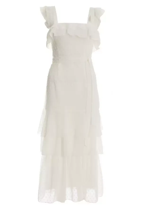 Women White Chiffon Dobby Tiered Maxi Dress Quiz Clothing Dresses