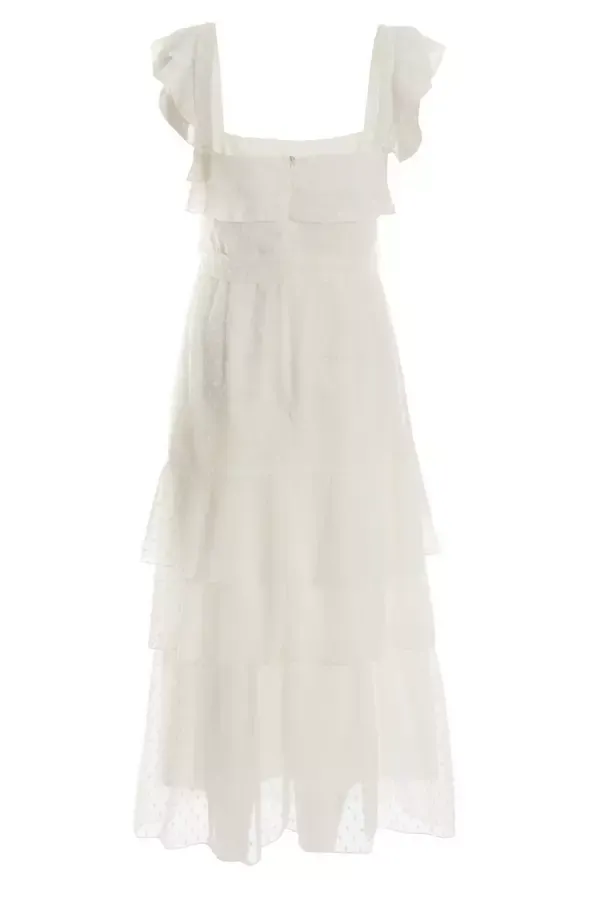 Women White Chiffon Dobby Tiered Maxi Dress Quiz Clothing Dresses