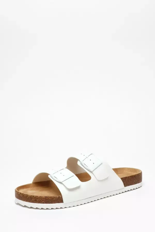 Women White Faux Leather Double Strap Flat Sandals Quiz Clothing Sandals