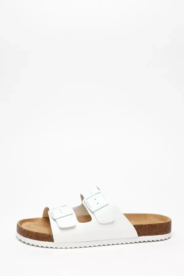 Women White Faux Leather Double Strap Flat Sandals Quiz Clothing Sandals