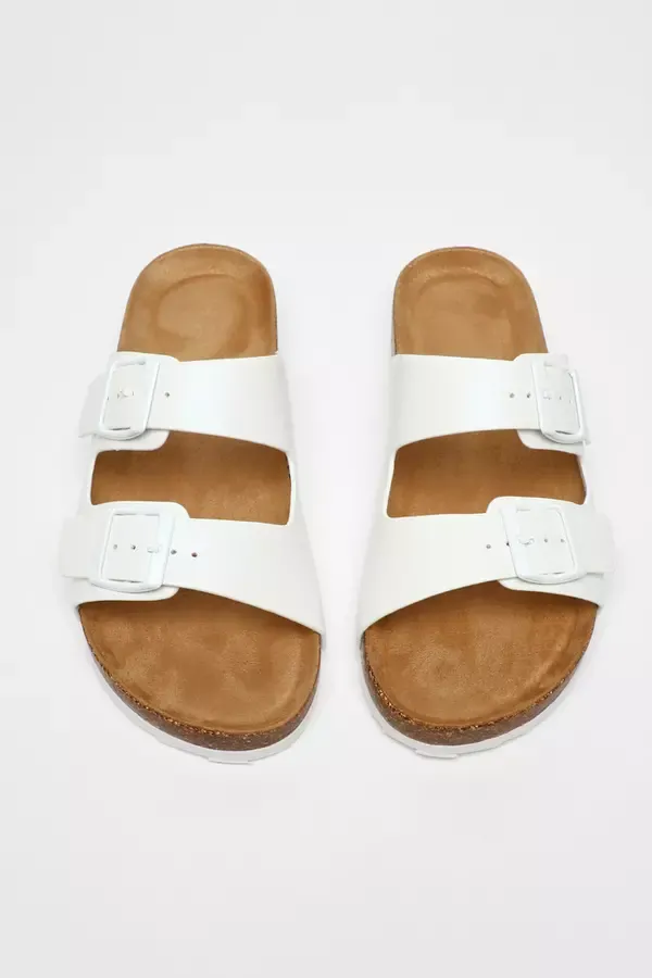 Women White Faux Leather Double Strap Flat Sandals Quiz Clothing Sandals
