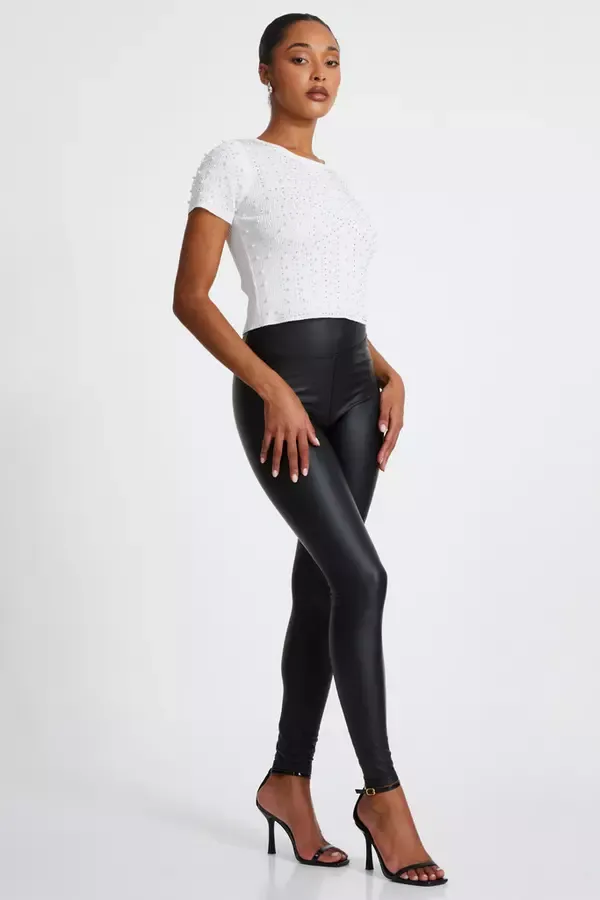 Women White Knit Embellished Crop Top Quiz Clothing Going Out