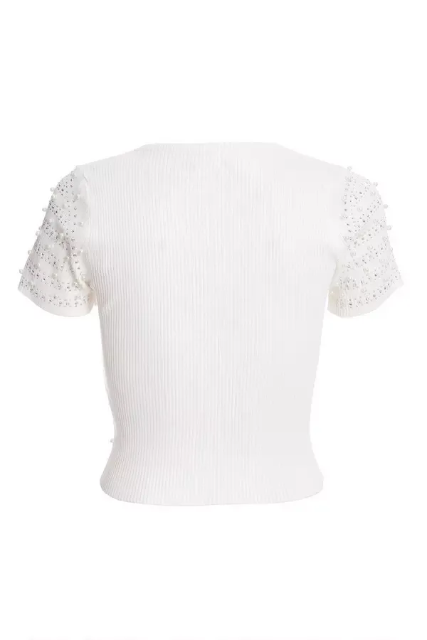 Women White Knit Embellished Crop Top Quiz Clothing Going Out