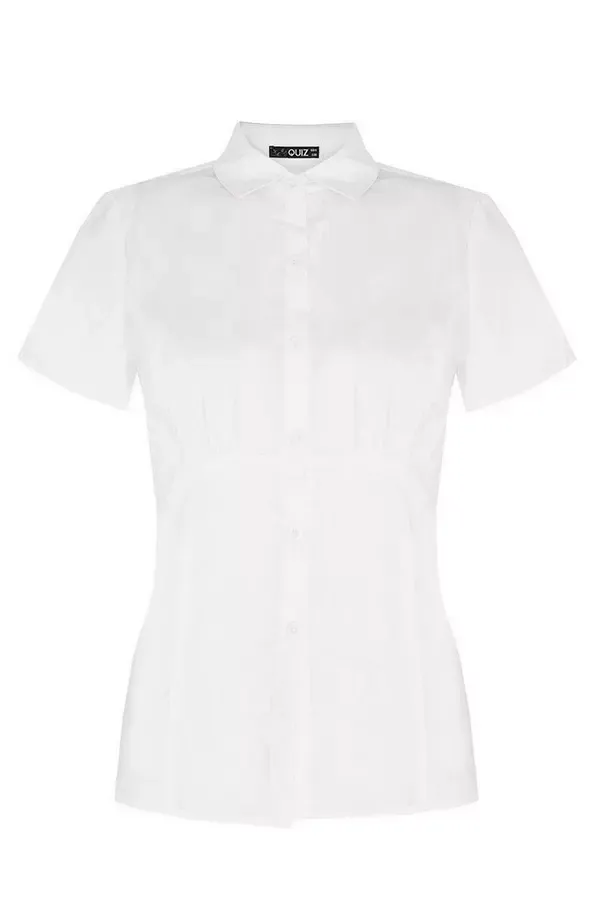 Women White Short Sleeve Blouse Quiz Clothing Schoolwear