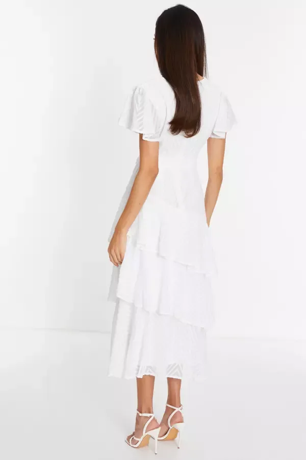 Women White Textured Wrap Midi Dress Quiz Clothing Dresses