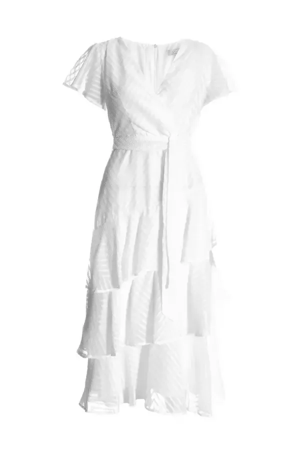Women White Textured Wrap Midi Dress Quiz Clothing Dresses