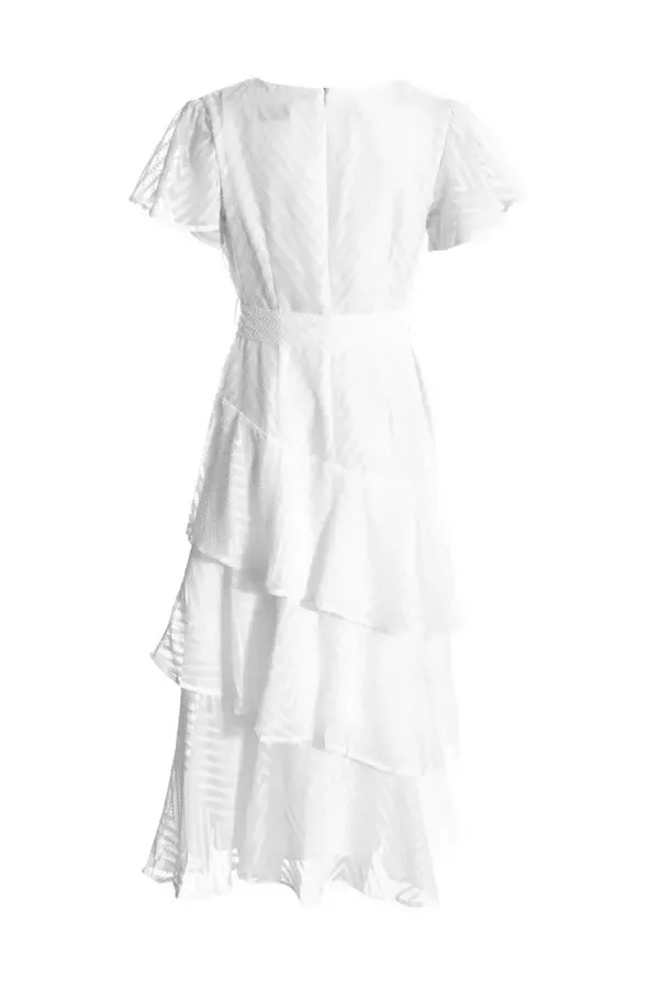 Women White Textured Wrap Midi Dress Quiz Clothing Dresses