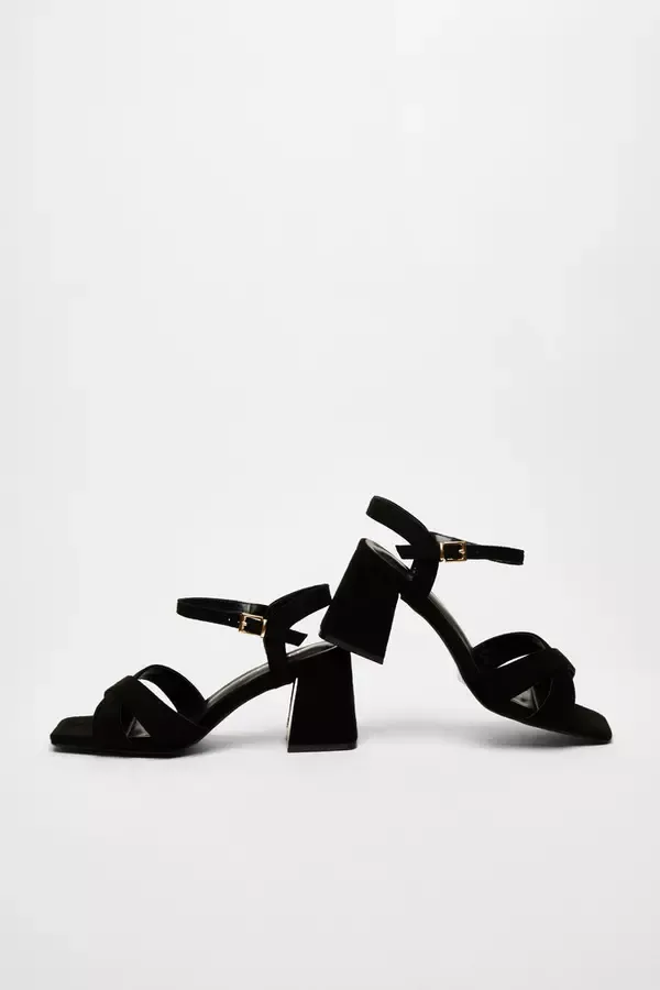Women Wide Fit Black Faux Suede Heeled Sandals Quiz Clothing Heels
