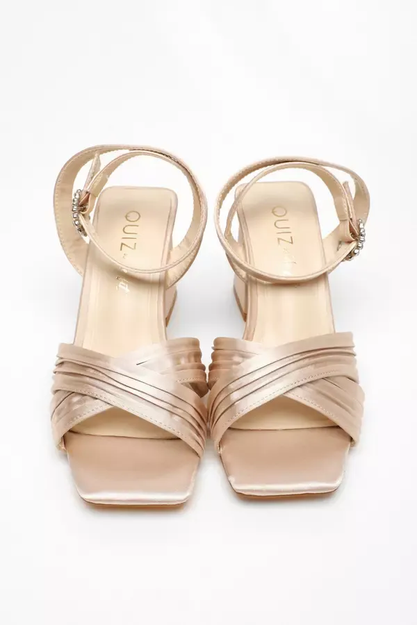 Women Wide Fit Champagne Satin Pleated Block Heel Sandal Quiz Clothing Heels Women Wide Fit Champagne Satin Pleated Block Heel Sandal Quiz Clothing Heels