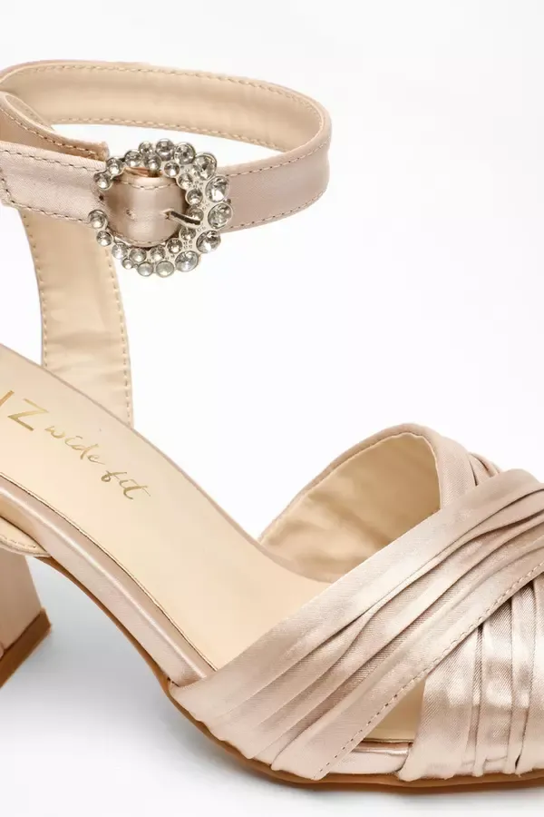 Women Wide Fit Champagne Satin Pleated Block Heel Sandal Quiz Clothing Heels Women Wide Fit Champagne Satin Pleated Block Heel Sandal Quiz Clothing Heels
