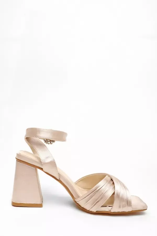 Women Wide Fit Champagne Satin Pleated Block Heel Sandal Quiz Clothing Heels Women Wide Fit Champagne Satin Pleated Block Heel Sandal Quiz Clothing Heels