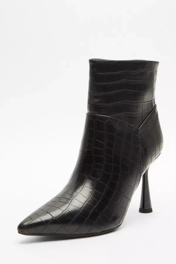 Women Wide Fit Faux Leather Heeled Boots Quiz Clothing Ankle Boots