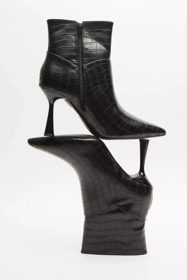Women Wide Fit Faux Leather Heeled Boots Quiz Clothing Ankle Boots