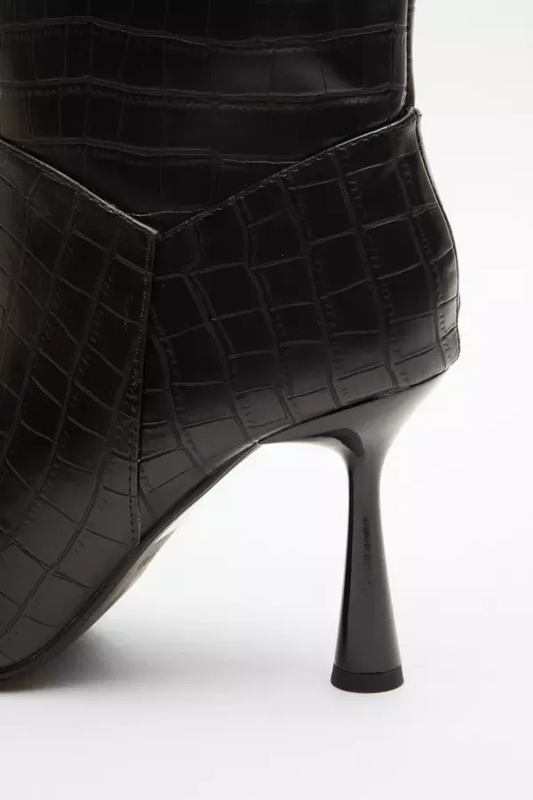 Women Wide Fit Faux Leather Heeled Boots Quiz Clothing Ankle Boots