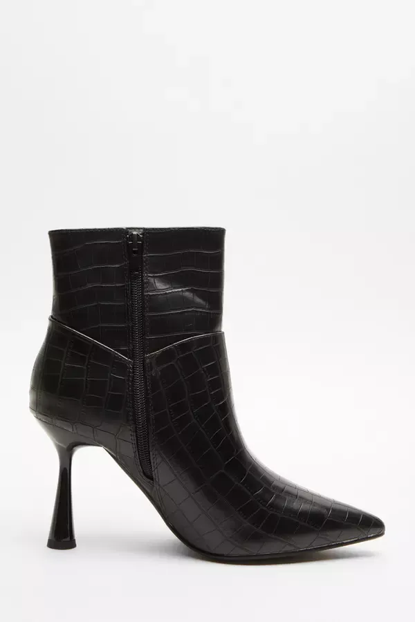 Women Wide Fit Faux Leather Heeled Boots Quiz Clothing Ankle Boots