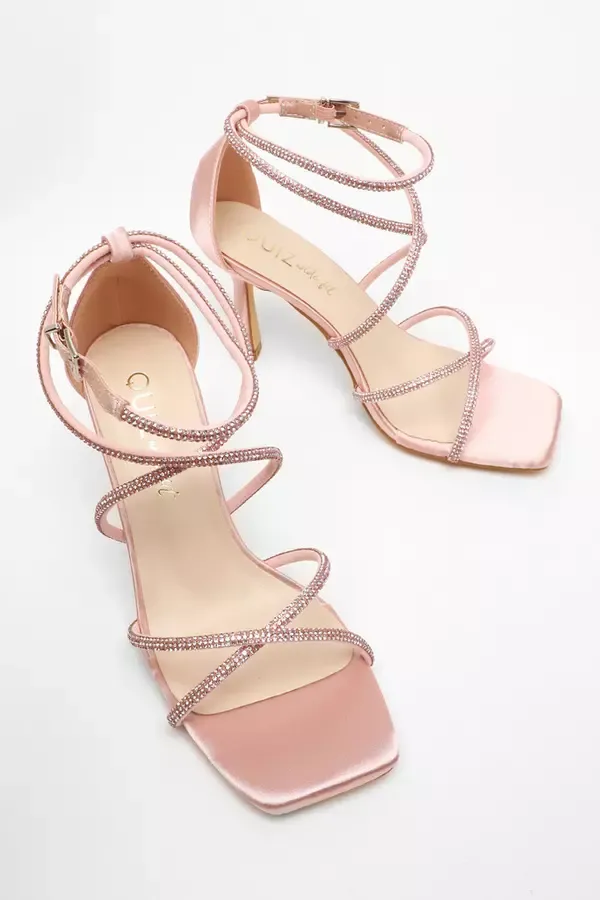 Women Wide Fit Pink Satin Diamante Cross Strap High Heeled Sandals Quiz Clothing Heels Women Wide Fit Pink Satin Diamante Cross Strap High Heeled Sandals Quiz Clothing Heels