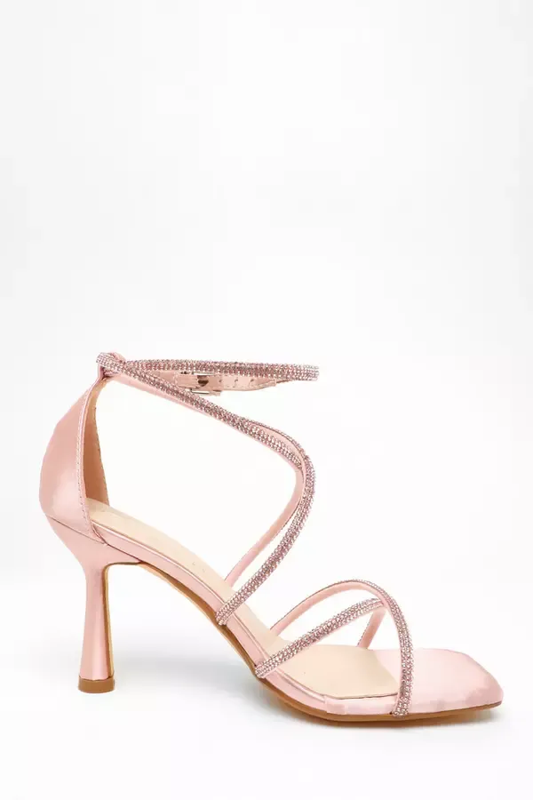 Women Wide Fit Pink Satin Diamante Cross Strap High Heeled Sandals Quiz Clothing Heels Women Wide Fit Pink Satin Diamante Cross Strap High Heeled Sandals Quiz Clothing Heels