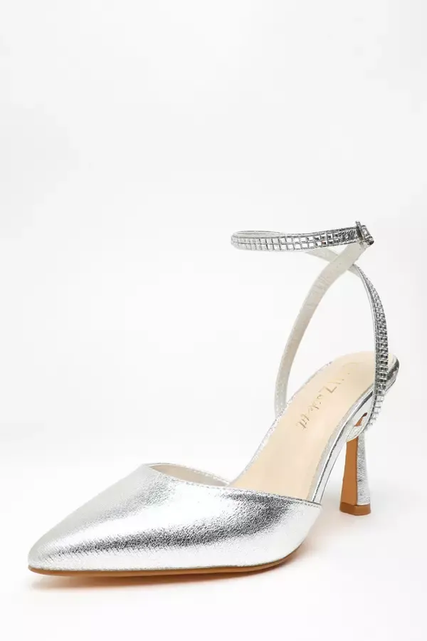 Women Wide Fit Silver Foil Court Heels Quiz Clothing Occasion Shoes