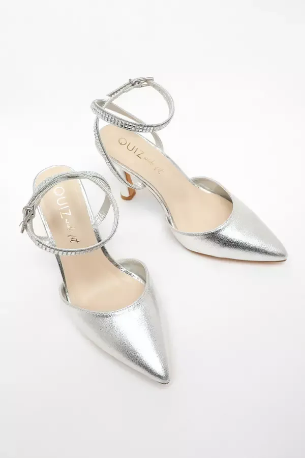 Women Wide Fit Silver Foil Court Heels Quiz Clothing Occasion Shoes