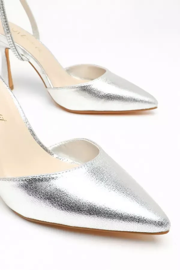 Women Wide Fit Silver Foil Court Heels Quiz Clothing Occasion Shoes