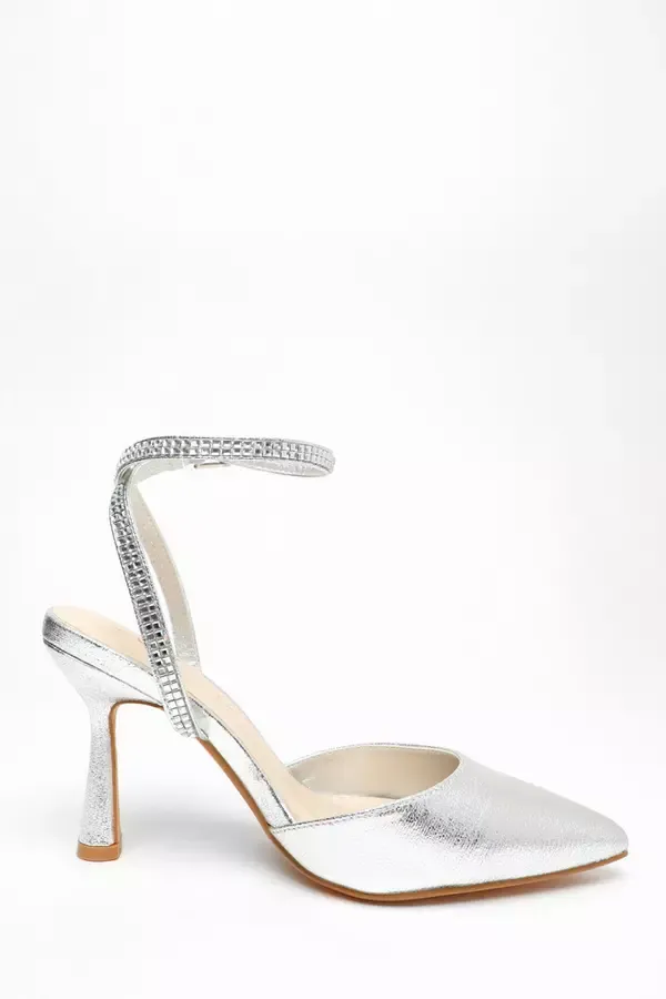Women Wide Fit Silver Foil Court Heels Quiz Clothing Occasion Shoes