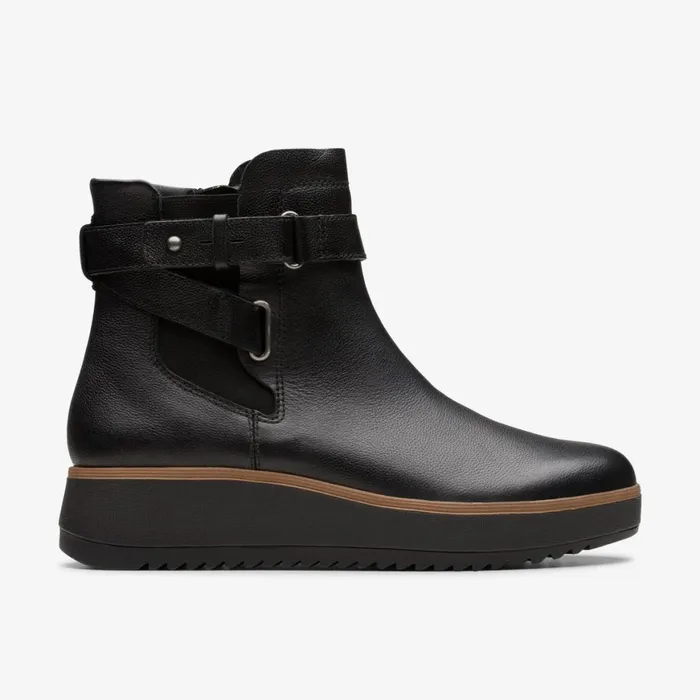 Women Zylah Faye Black Leather Clarks Boots and Booties