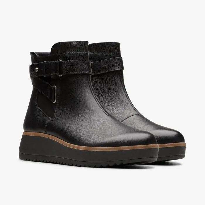 Women Zylah Faye Black Leather Clarks Boots and Booties