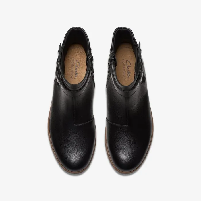 Women Zylah Faye Black Leather Clarks Boots and Booties