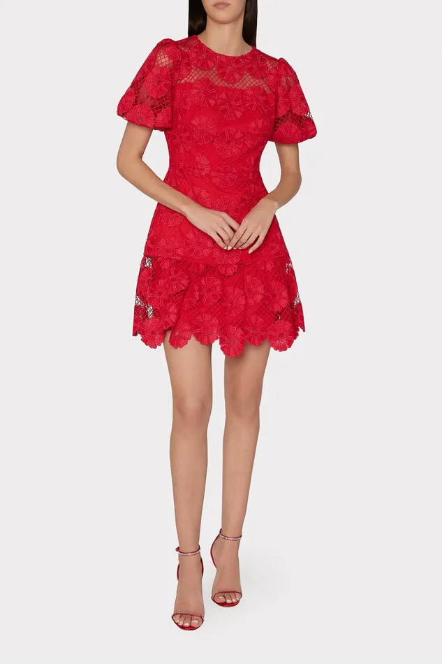 Yasmin Daisy Lace Dress Red Women Milly Dresses
