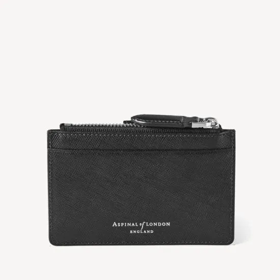 Zipped RFID Card Holder Black Saffiano Men Aspinal Of London RFID Wallets
