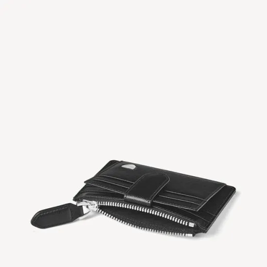 Zipped RFID Card Holder Black Saffiano Men Aspinal Of London RFID Wallets
