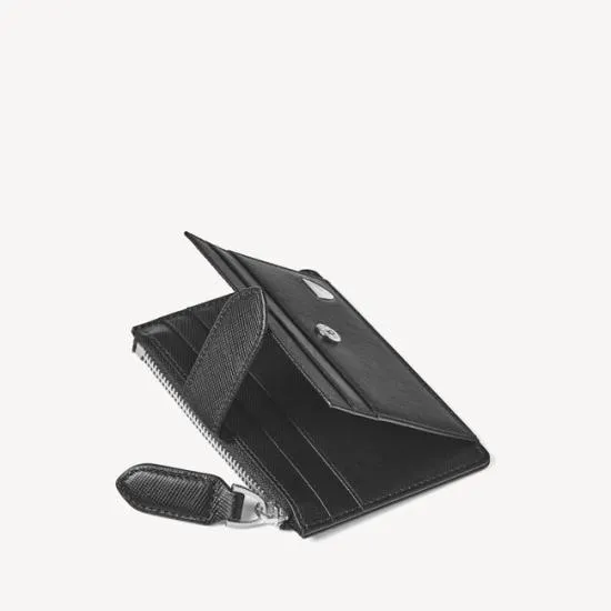 Zipped RFID Card Holder Black Saffiano Men Aspinal Of London RFID Wallets