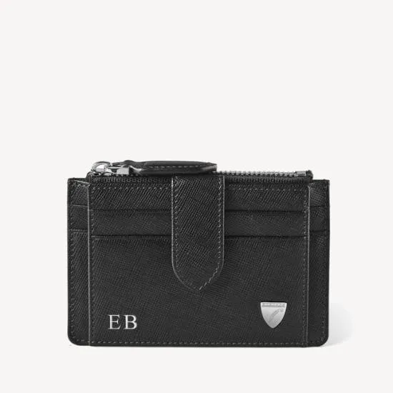 Zipped RFID Card Holder Black Saffiano Men Aspinal Of London RFID Wallets